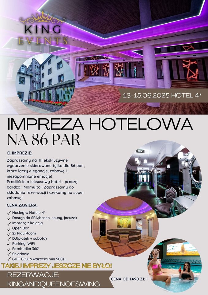 PLAKAT OFICJALNY 13-15.06.2025 IMPREZA HOTELOWA DLA PAR - KingAndQueenOfSwing